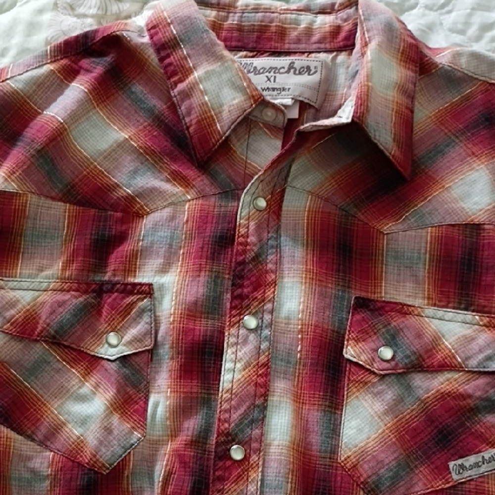 Wrangler Wrancher Pearl Snap Red And Grey Plaid Men's Western Shirt Size XL
